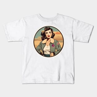 Air Force Dame Fly Girl Bomber Pin Up GIrl Kids T-Shirt